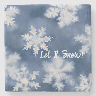Blaue Weiße Schneeflocken Steinuntersetzer