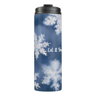 Blaue weiße Schneeflocken Weihnachten Thermosbecher