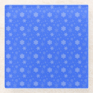 Blaue weiße Schneeflocken Winterzeit Weihnachten Glasuntersetzer