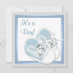 Blaue weiße Schuhe, blaue Spitze, Baby-Junge-Party Einladung