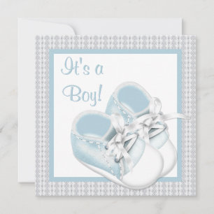 Blaue Weiße Schuhe Blaue Spitze Baby Jungen-Party Einladung