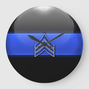 Blaue/weiße Sergeant-Streifen dünnen Blue Lines  Große Wanduhr