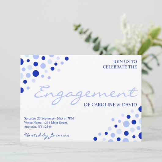 Blaue, weiße Spot Muster informelle Engagement Par Einladung (Stehend Vorderseite)