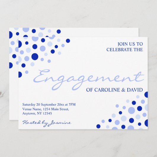 Blaue, weiße Spot Muster informelle Engagement Par Einladung (Vorne/Hinten)