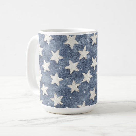 Blaue Weiße Sterne Kaffeetasse (Vorderseite Links)
