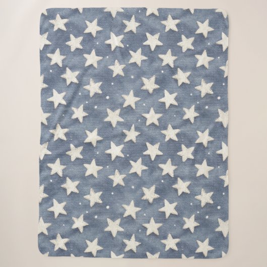 Blaue Weiße Sterne Sherpadecke (Vorderseite)