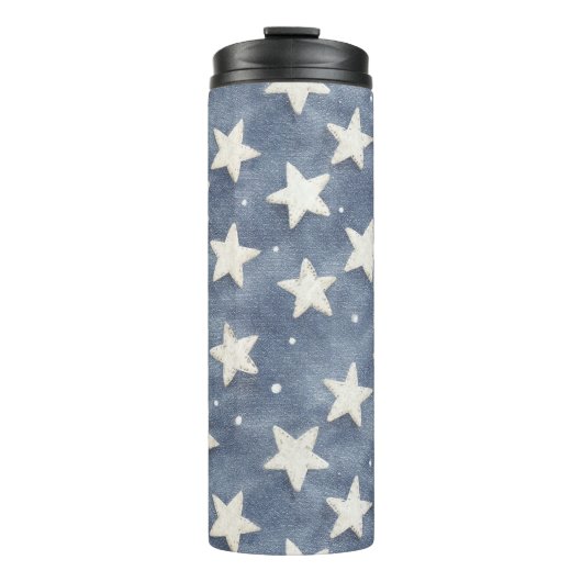 Blaue Weiße Sterne Thermosbecher (Vorderseite)