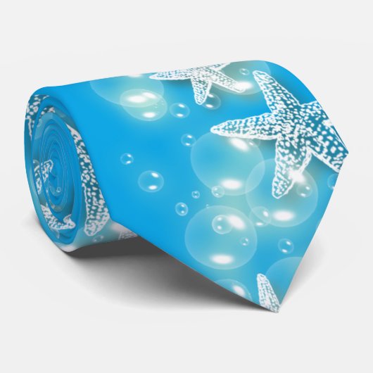 Blaue weiße Strand Starfishhochzeit Krawatte (Gerollt)