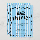 Blaue weiße Streifen 30. Geburtstag Einladung (Vorne/Hinten)