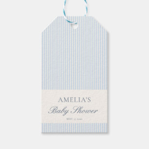 Blaue weiße Streifen Custom Classic Baby Shower Geschenkanhänger