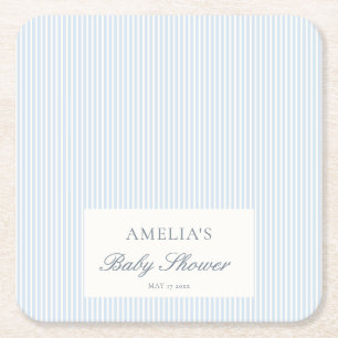 Blaue weiße Streifen Custom Classic Baby Shower Rechteckiger Pappuntersetzer
