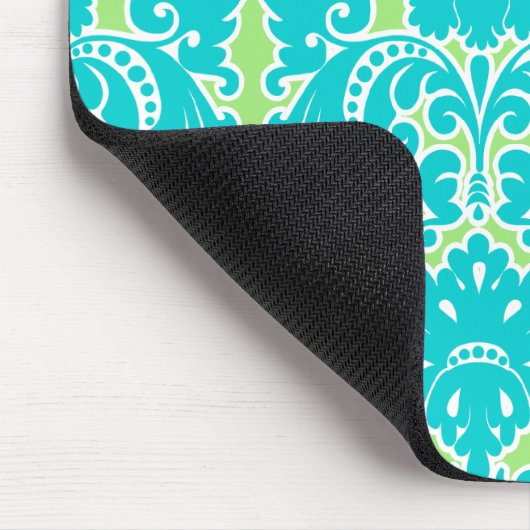 Blaue, weiße Streifen Damask Monogram Mousepad (Ecke)