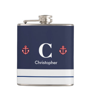 Blaue weiße Streifen der Marine Flachmann