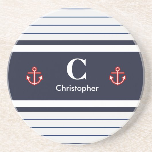 Blaue weiße Streifen der Marine Getränkeuntersetzer (Vorne)