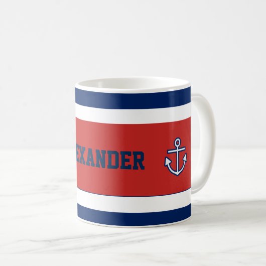 Blaue weiße Streifen der Marine Kaffeetasse (VorderseiteRechts)