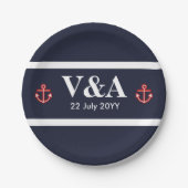 Blaue weiße Streifen der Marine Pappteller (Vorderseite)