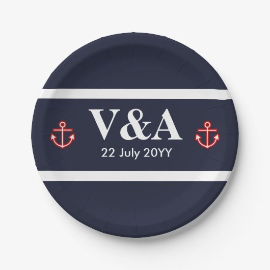 Blaue weiße Streifen der Marine Pappteller (Vorderseite)