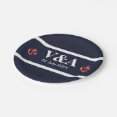 Blaue weiße Streifen der Marine Pappteller (Schrägansicht)