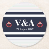 Blaue weiße Streifen der Marine Runder Pappuntersetzer (Vorderseite)