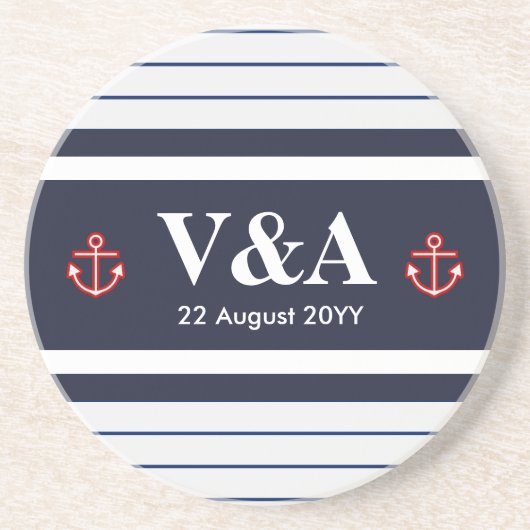 Blaue weiße Streifen der Marine Sandstein Untersetzer (Vorne)