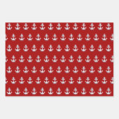 Blaue weiße Streifen der Nautik und weißer Anker Geschenkpapier Set (Vorderseite 3)