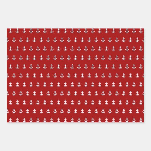Blaue weiße Streifen der Nautik und weißer Anker Geschenkpapier Set (Vorderseite)