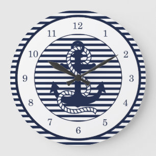 Blaue weiße Streifen der Nautischen Marine und Bl Große Wanduhr