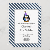 Blaue/weiße Streifen Gerahmte Geburtstagsparty Einladung (Vorne/Hinten)