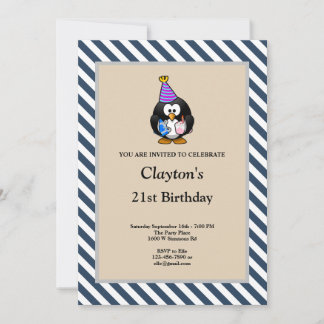 Blaue/weiße Streifen Gerahmte Geburtstagsparty Einladung