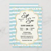 Blaue weiße Streifen Gold Schwarz BABY SIP und SIE Einladung (Vorne/Hinten)