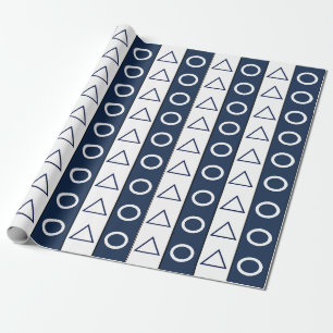 Blaue Weiße Streifen Kreis Dreieck Geometrisch Geschenkpapier