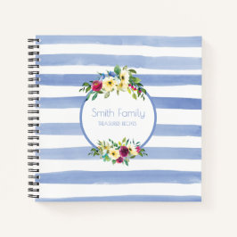 Blaue weiße Streifen Lila Gelbe Blumenrezeptur Notizblock