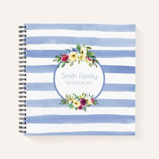 Blaue weiße Streifen Lila Gelbe Blumenrezeptur Notizblock (Vorderseite)