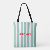 Blaue weiße Streifen Monogramm Name Tasche (Rückseite)