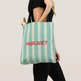 Blaue weiße Streifen Monogramm Name Tasche