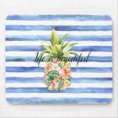 Blaue weiße Streifen tropische Ananas Mousepad (Vorne)