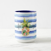 Blaue weiße Streifen tropische Ananas Tasse (Zentrum)