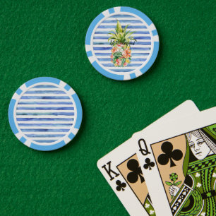 Blaue weiße Streifen Tropische Blumenmuster Ananas Pokerchips