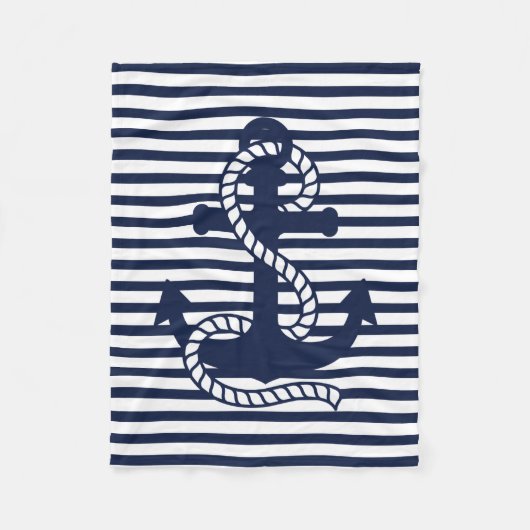 Blaue weiße Streifen und blaue Anker der Marine Fleecedecke (Vorderseite)