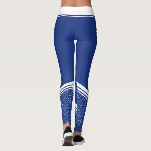 Blaue, weiße Streifen und Name modern mädchenhaft Leggings (Rückseite)