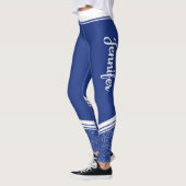 Blaue, weiße Streifen und Name modern mädchenhaft Leggings (Links)