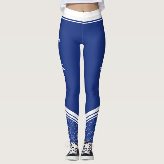 Blaue, weiße Streifen und Name modern mädchenhaft Leggings (Vorderseite)