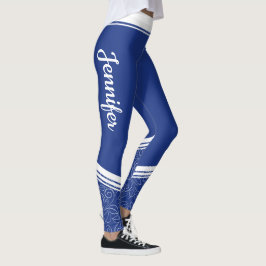 Blaue, weiße Streifen und Name modern mädchenhaft Leggings