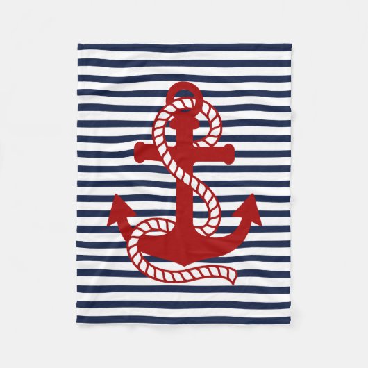 Blaue weiße Streifen und roter Anker der Marine Fleecedecke (Vorderseite)