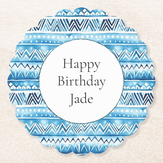 Blaue weiße Streifen zum Geburtstag Untersetzer (Vorderseite)