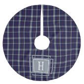 Blaue weiße Tartan-Monogramm Polyester Weihnachtsbaumdecke (Vorderseite)