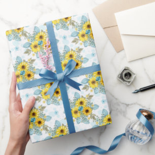 Blaue, weiße und gelbe Sonnenblumen Geschenkpapier