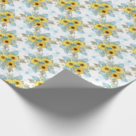 Blaue, weiße und gelbe Sonnenblumen Geschenkpapier (Ecke)