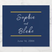 Blaue, weiße und goldene Braut & Groom Hochzeit Schaumweinetikett (Einzelnes Label)