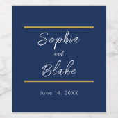 Blaue, weiße und goldene Braut & Groom Hochzeit Weinetikett (Einzelnes Label)